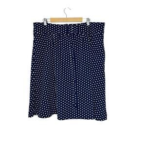ModCloth Womens Polka Dot Skirt 2X Retro Pin Up Buckle‎ Button Detail Navy/White